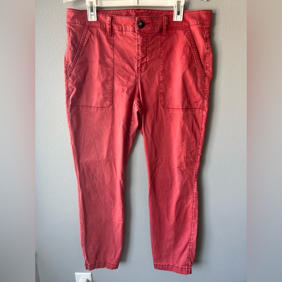 Cabi washed red Nantucket Hutton cotton blend skinny jogger pants Women’s sz 12 - Picture 1 of 7